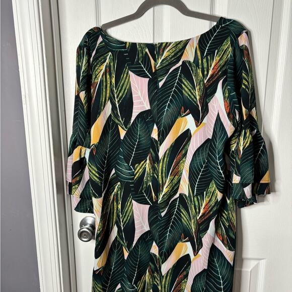 Belongsci Green Tropical Print Dress With V Neckline and Zippered Back Sz Med - Picture 6 of 6
